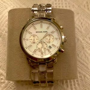 Michael Kors Ladies Watch. Chrome Dial surround, glass beaded band.